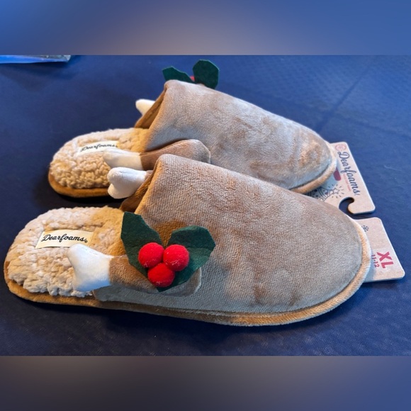 NWT 🤎❤️Dearfoams Women's Tan Slippers with Festive Red Details size XL 11/12 🤎❤️ - Picture 8 of 14